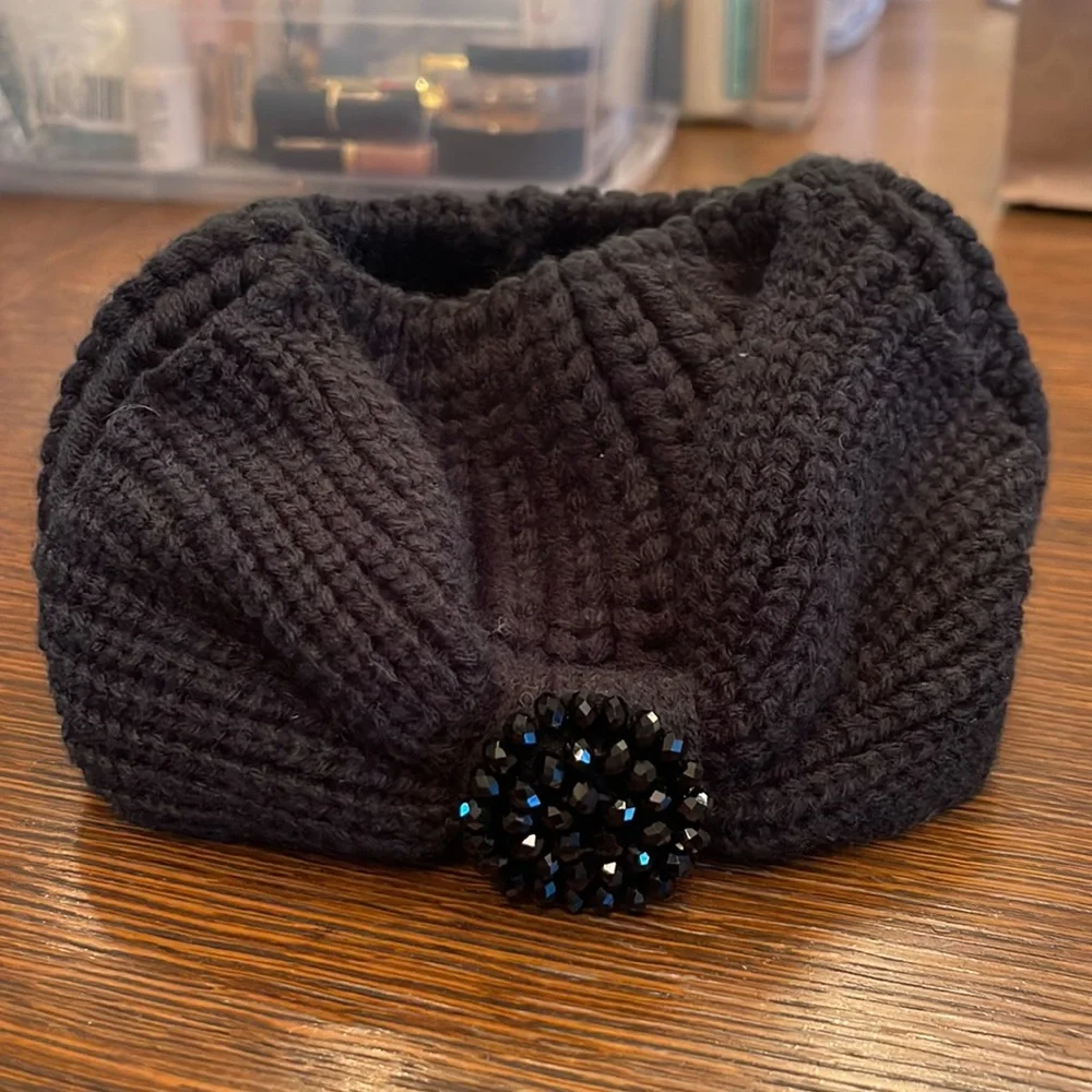 C.C. Exclusives Black knit crystal knot ear warmer
